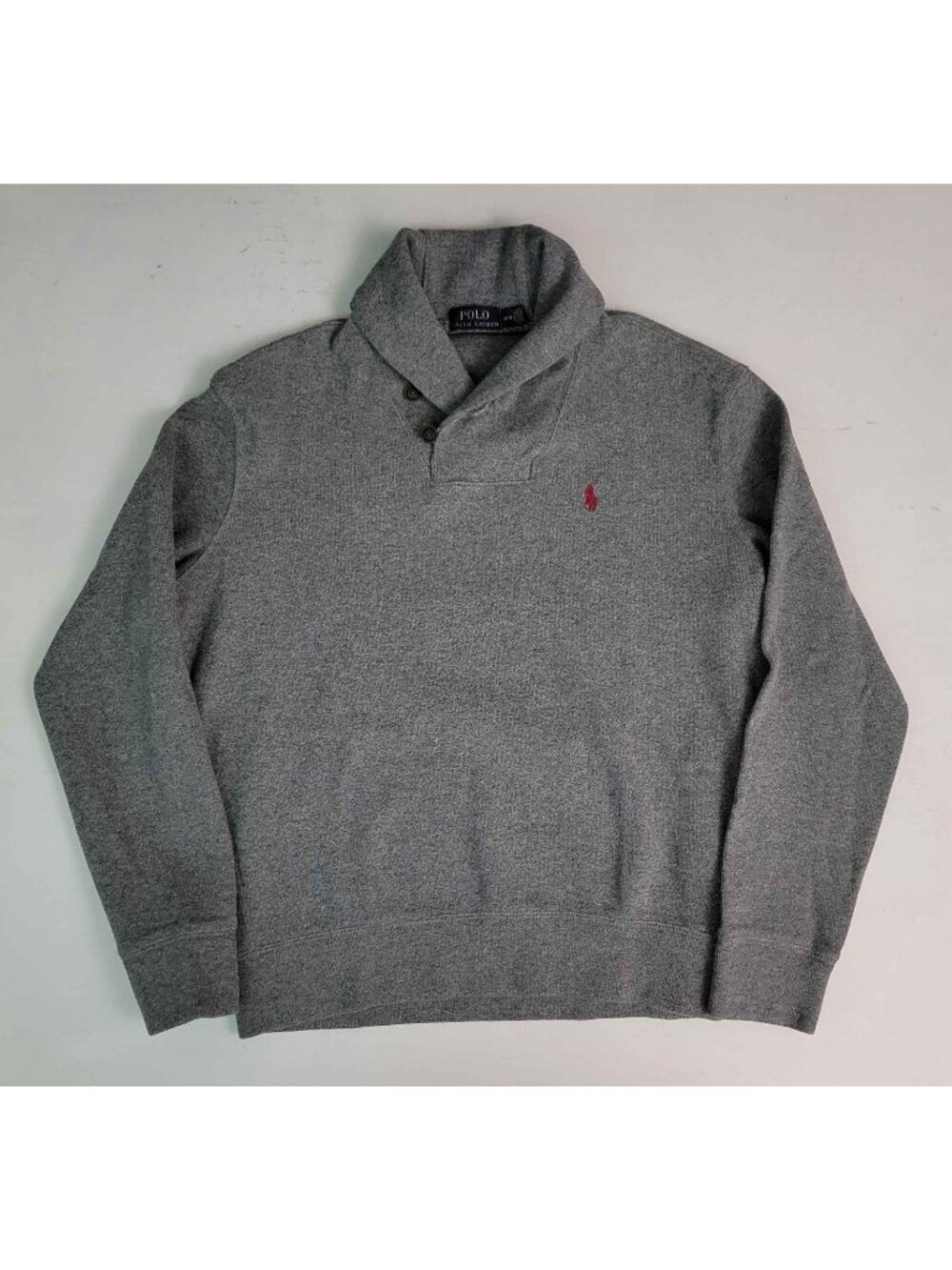 Polo Ralph Lauren Shawl Neck Pullover Gray Ash Sweater Cotton Sweatshirt Men's M